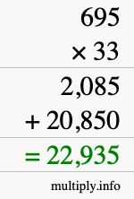 How to calculate 695 times 33 using long multiplication