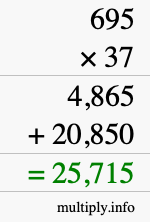 How to calculate 695 times 37 using long multiplication
