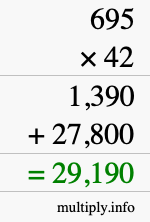 How to calculate 695 times 42 using long multiplication