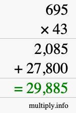 How to calculate 695 times 43 using long multiplication