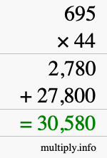 How to calculate 695 times 44 using long multiplication