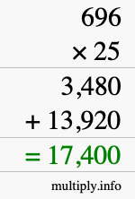 How to calculate 696 times 25 using long multiplication How to calculate 696 times 25 using long multiplication