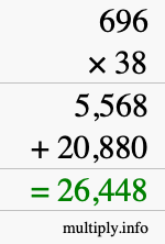 How to calculate 696 times 38 using long multiplication