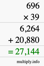 How to calculate 696 times 39 using long multiplication