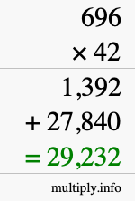 How to calculate 696 times 42 using long multiplication