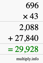 How to calculate 696 times 43 using long multiplication