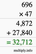 How to calculate 696 times 47 using long multiplication