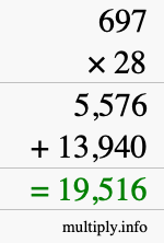 How to calculate 697 times 28 using long multiplication How to calculate 697 times 28 using long multiplication