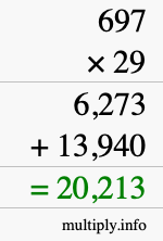 How to calculate 697 times 29 using long multiplication