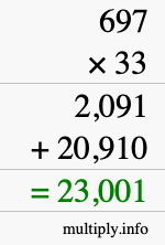 How to calculate 697 times 33 using long multiplication
