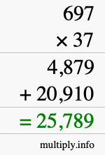 How to calculate 697 times 37 using long multiplication