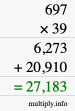 How to calculate 697 times 39 using long multiplication