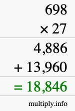 How to calculate 698 times 27 using long multiplication
