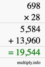 How to calculate 698 times 28 using long multiplication How to calculate 698 times 28 using long multiplication