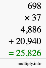 How to calculate 698 times 37 using long multiplication