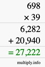 How to calculate 698 times 39 using long multiplication