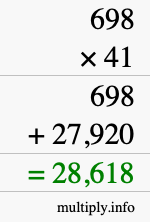 How to calculate 698 times 41 using long multiplication