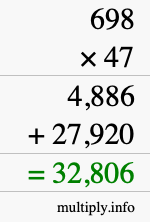 How to calculate 698 times 47 using long multiplication