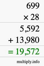 How to calculate 699 times 28 using long multiplication How to calculate 699 times 28 using long multiplication