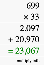 How to calculate 699 times 33 using long multiplication