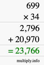 How to calculate 699 times 34 using long multiplication