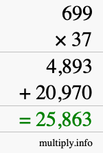 How to calculate 699 times 37 using long multiplication