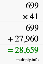 How to calculate 699 times 41 using long multiplication