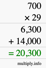 How to calculate 700 times 29 using long multiplication