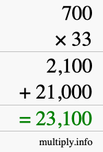 How to calculate 700 times 33 using long multiplication