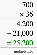 How to calculate 700 times 36 using long multiplication How to calculate 700 times 36 using long multiplication