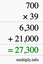 How to calculate 700 times 39 using long multiplication