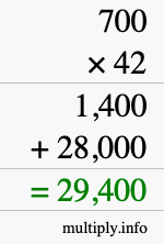 How to calculate 700 times 42 using long multiplication