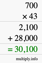 How to calculate 700 times 43 using long multiplication
