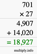How to calculate 701 times 27 using long multiplication