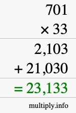 How to calculate 701 times 33 using long multiplication