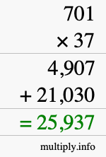 How to calculate 701 times 37 using long multiplication