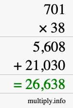 How to calculate 701 times 38 using long multiplication