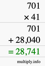 How to calculate 701 times 41 using long multiplication