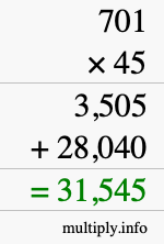 How to calculate 701 times 45 using long multiplication