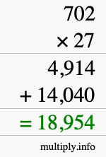How to calculate 702 times 27 using long multiplication