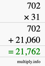 How to calculate 702 times 31 using long multiplication