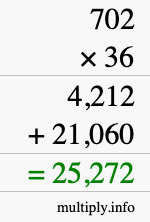 How to calculate 702 times 36 using long multiplication How to calculate 702 times 36 using long multiplication