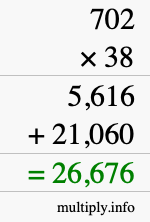 How to calculate 702 times 38 using long multiplication