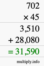 How to calculate 702 times 45 using long multiplication
