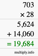 How to calculate 703 times 28 using long multiplication