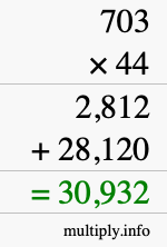 How to calculate 703 times 44 using long multiplication