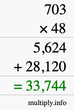 How to calculate 703 times 48 using long multiplication