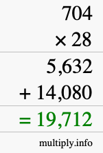 How to calculate 704 times 28 using long multiplication