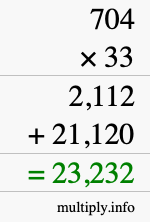 How to calculate 704 times 33 using long multiplication