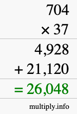How to calculate 704 times 37 using long multiplication
